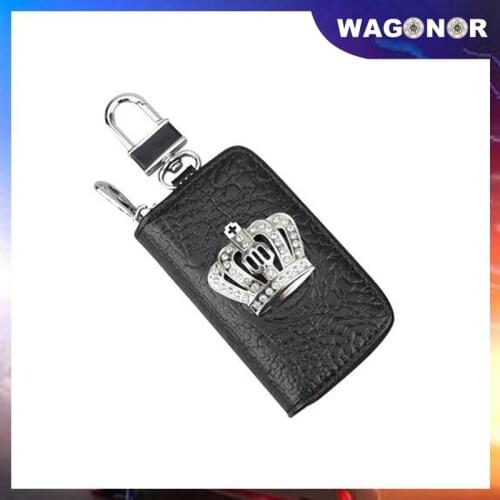 9*5.5cm PU leather Women Fashion Car Key Case For Auto Rhinestone Covered Metal Crown Decoration Car-styling Auto Accessories