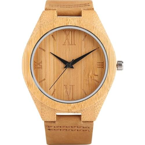 Mens Bamboo Wood Wrist Watch Nature Handmade Wooden Creative Watches Novel Sport Quartz Watch in Gift Bag Relogio