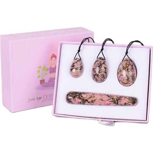 Yoni Egg Gift Box Set Natural Rhodolite Stone Health Care Ball Kegel Exercise Massage Stick Pelvic Floor Muscle Vaginal Massager