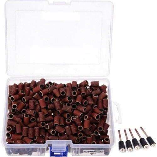 YEODA 485Pcs/set 1/4" Small Sand Ring 80#-600# Grits 5 Mandrels Grinding Electric Polishing Sandpaper Circle Sand Ting