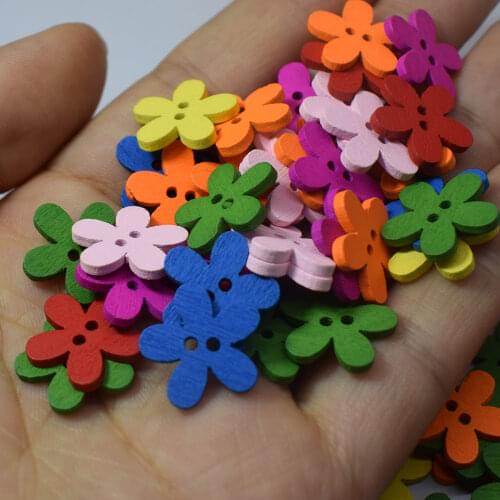 New Hot 100PCs Wooden Buttons Sewing Scrapbooking Mixed Flowers Shaped Decorative Buttons 2 Holes Garment Accessories