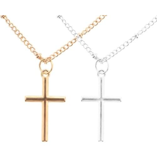 Simple Fashion Gold Color Chain Cross Necklace Small Religious Jewelry Womens Necklaces Hanger Ketting Cross Trendy Jewelry