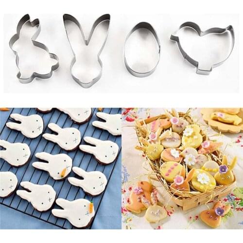 4pcs/set Stainless Steel Easter Cookie Cutter Biscuits Easter Egg Rabbit Cookie Stamps Bakeware Fondant Cutter Mold For Baking