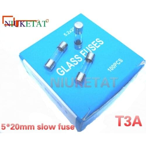 100pcs/box 5*20mm 3A 250V slow fuse 5*20 T3A 3000mA 250V Glass Fuse 5mm*20mm New and original