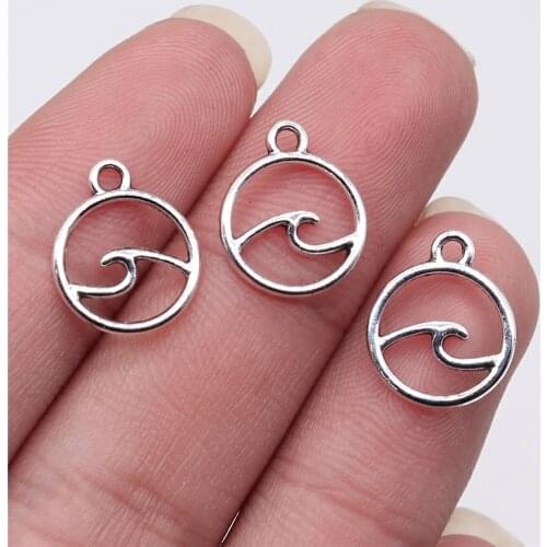 40pcs 12x12mm Antique Silver Plated Waves Charm Pendant For Jewelry Making DIY Jewelry Findings