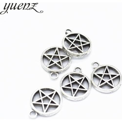 YuenZ 20pcs Antique silver color round star charms metal pendant for jewelry making 17*14mm L319