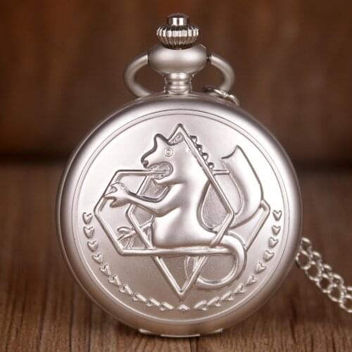 Full Metal Alchemist Edward Elric Cosplay Pocket Watches White Mens Quartz Pocket Watches Best Gifts for Mens Womens Children