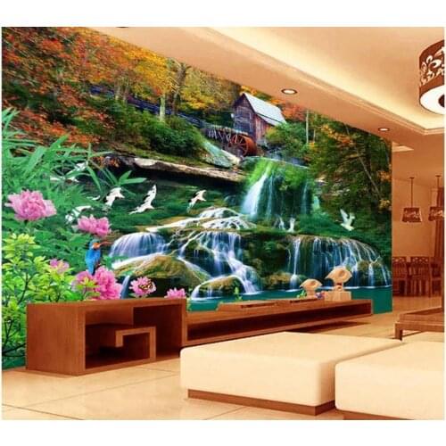 Custom photo wallpapers 3d mural wallpapers Chinas water landscapes Idyllic landscape waterfall forest murals wallpapers