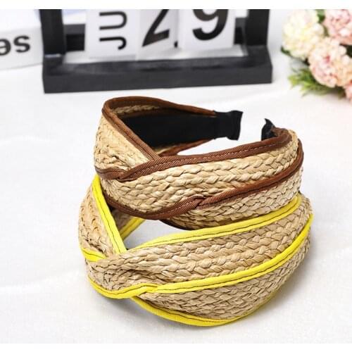 Straw Weave Colorful Ribbon Headband Hand Made Tie Knot Hair Accessories For Girls Hair Bows Hair Band Headbands For Women