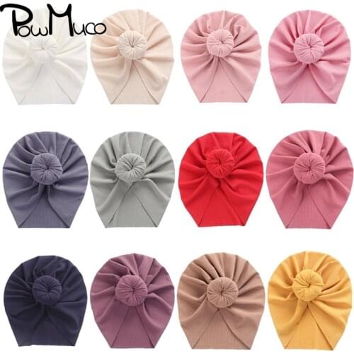 Powmuco 1 PCS Comfortable Breathable Infant Hats Solid Color Striped Donut Newborn Caps Clothing Decoration Photography Props