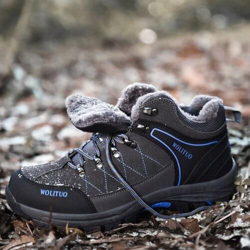 QZHSMY Mens Winter Snow Shoes Platform Couple Outdoor Boots Plush Thick Bottom Anti-skid Male Cotton Shoes Cow Suede Work Boots