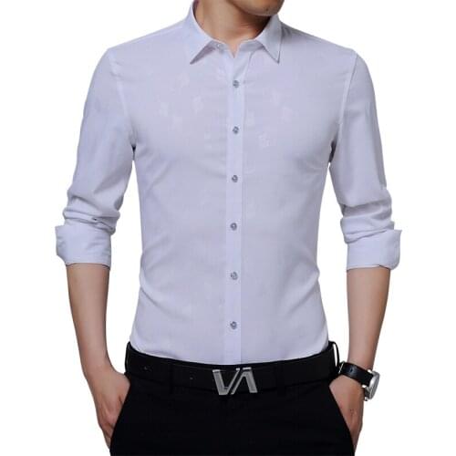 2018 New Fashion Men Shirts Polyester and Microfiber Long Sleeve Slim Fit Casual Turn Down Collar Business Social Shirt for Male