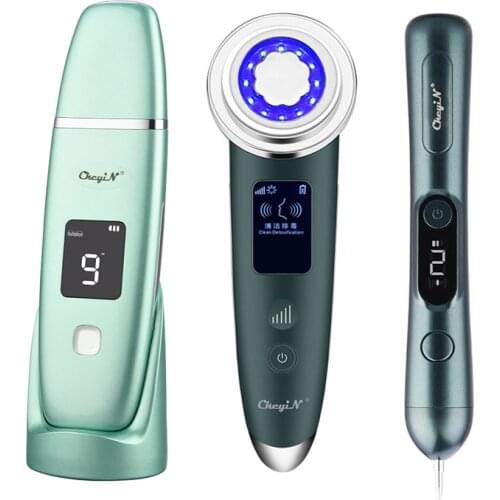 Ultrasonic Vibration Skin Scrubber EMS Wrinkle Remover LED Photon Skin Rejuvenation Massager Laser Mole Remover LCD Plasma Pen