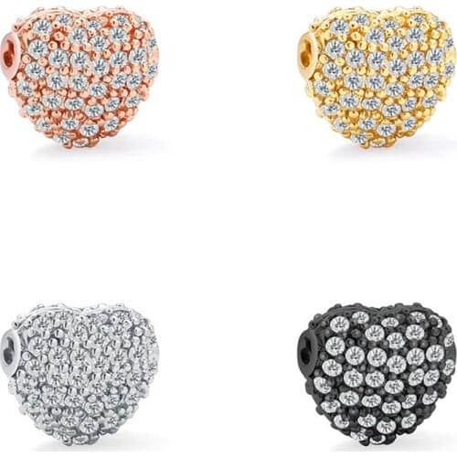 Jewelry findings micro pave heart accessories for jewelry making luxury cubic zirconia beads for diy bracelets necklace 5pcs/lot