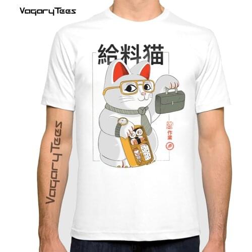 Japan style Salary Cat funny Otaku t shirt homme Cute Kitten short sleeve men casual tshirt unisex Harajuku streetwear tshirt