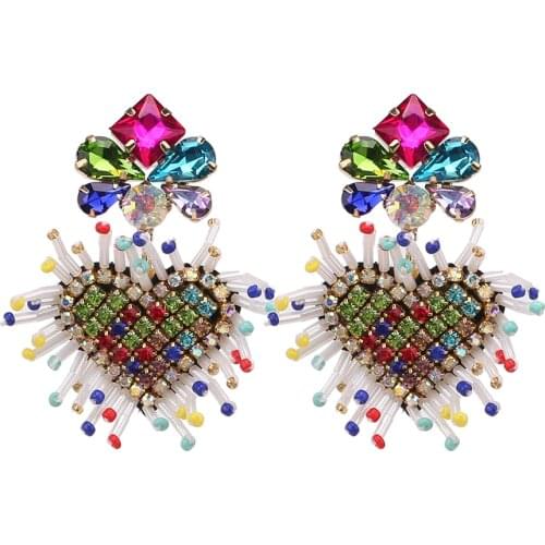 2021 New Earrings Women Heart Earrings Crystal Rhinestone Korean Vintage Blue Big Stud Earrings For Women Christmas Earrings
