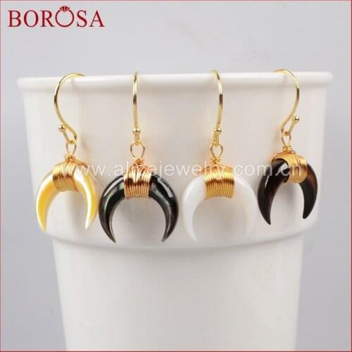 BOROSA Gold Color Wire Wrap Crescent Multi-Kind Shell Earrings for Women Fashion Jewelry WX021-E