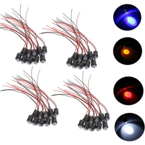 10 Pcs/Set 12V 10mm Pre-Wired Constant LED Ultra Bright Water Clear Bulb Cable 20cm Prewired Led Lamp E7