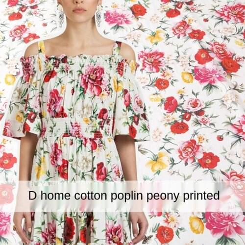 Peony printed 100% cotton poplin fabric cloth 140 cm width Brand custom Childrens clothing sewing fabric for dress material