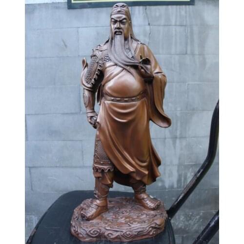 18.1 inches Chinese red Copper bronze Guan gong Guan Yu soldier warrior Buddha Statue Bronze Decoration Home Gift