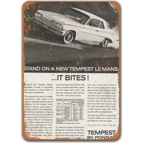 1962 Pontiac Tempest Lemans Old Car Tin Sign, Sisoso Vintage Metal Plaques Poster Bar Man Cave Retro Wall Decor 8x12 inch