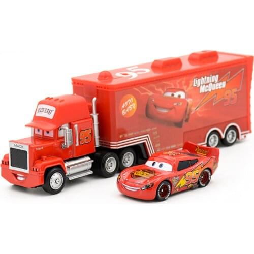Disney Pixar Cars 2 Toys 2pcs Lightning McQueen Mack Truck The King 1:55 Diecast Metal Alloy Modle Figures Toys Gifts For Kids