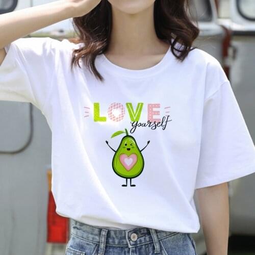 2020 Summer Women T-shirt Cute avocado doll Printed Tshirts Casual Tops Tee Harajuku 90s Vintage White tshirt Female Clothirt