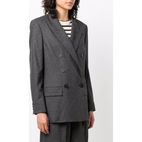 2021 Autumn and Winter Classic Fashion Gray Wool Coat Casual Blazer Jacket Women