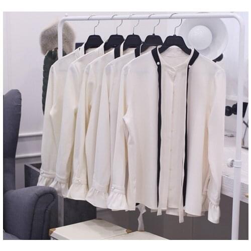 Alpha 2016 Autumn Women Graceful Bottom Shirts Lace Bow Tie Long-sleeved shirt Petal Cuff OL Sweet Bottoming Shirt 2colors