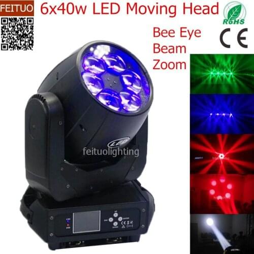 Free shipping 8pcs/lot Stage 6x40w Bee Eye Effect Zoom Led Moving Head Wash Light Beam Lumiere RGBW Clay Paky Show Disco Lights