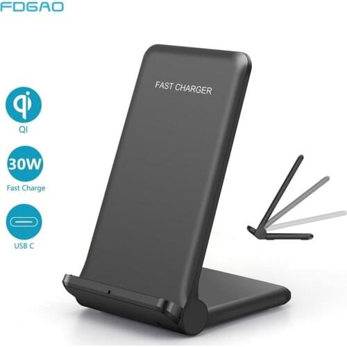 FDGAO Qi Wireless Charger Stand 30W Fast Charge for iPhone 12 11 XS XR X 8 Samsung S21 S20 S10 Note 20 10 Charging Dock Station