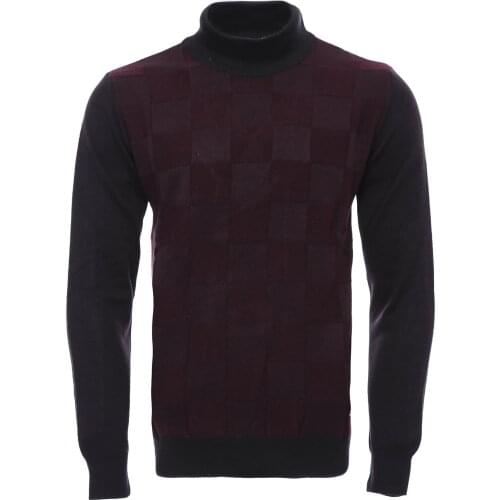 Plaid Half Turtleneck Burgundy Sweater