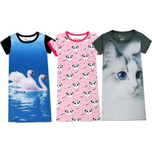 Panda Unicorn Kids Girls Nightdress Toddler Summer Nightgown Girl Pajamas Dress for Children Night Dress Long T-Shirt Cartoon 3D