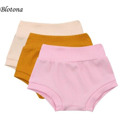 Blotona Baby Summer Outfit, Toddlers Solid Color Ribbed High Waist Elastic Shorts, Unisex Home Briefs for Boys, Girls 0-24Months