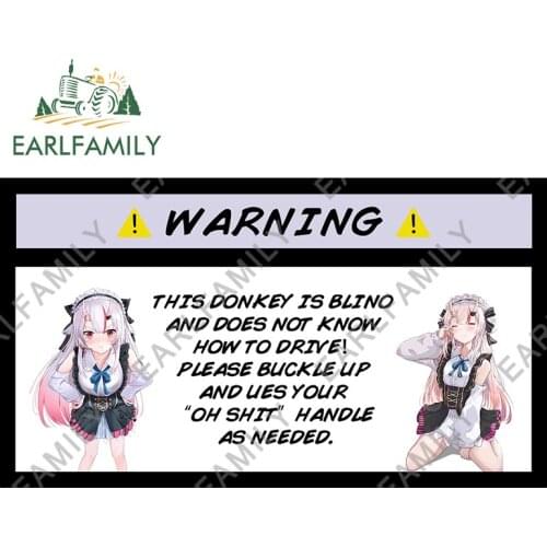 EARLFAMILY 13cm x 7.4cm for Nakiri Ayame Hololive Warning Anime Car Stickers Surfboard Decals Waterproof ATV Car Door Protector