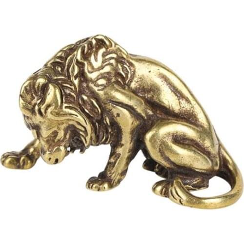 3D Solid Brass Lion Casting Animal Figurine Metal Sculpture Home Office Room Desktop Decoration Collect Ornaments Gifts
