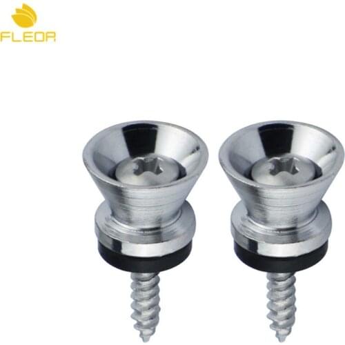 FLEOR 2pcs Metal Guitar Bass Strap Lock StrapLock Locking Pegs Pins Strap Buttons Silver