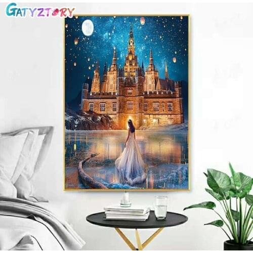 GATYZTORY Full Square Diamond Painting Castle Girl 5D DIY Diamond Embroidery Mosaic Figure Art Kits Home Decoration