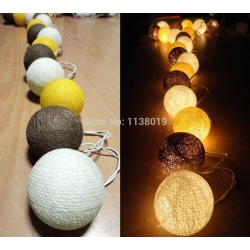 CARAMEL YELLOW TONE 20 COTTON BALL STRING LIGHTS PARTY WEDDING HOME GARDEN decor