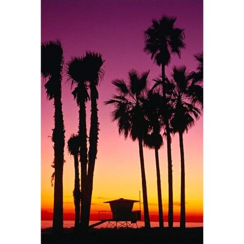 GELANYOUPIN 5d Full Drill Round Diamond Painting palm-trees-at-sunset Picture Of Rhinestones Cross Stitch Home Decoration Gift