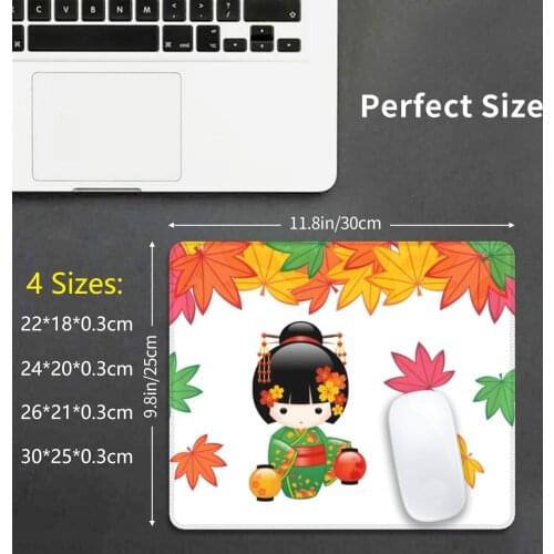 Japanese Fall Kokeshi Doll Mouse Pad DIY Print Cushion Fall Kokeshi Doll Cute Girly Vector Geisha Autumn Kimono