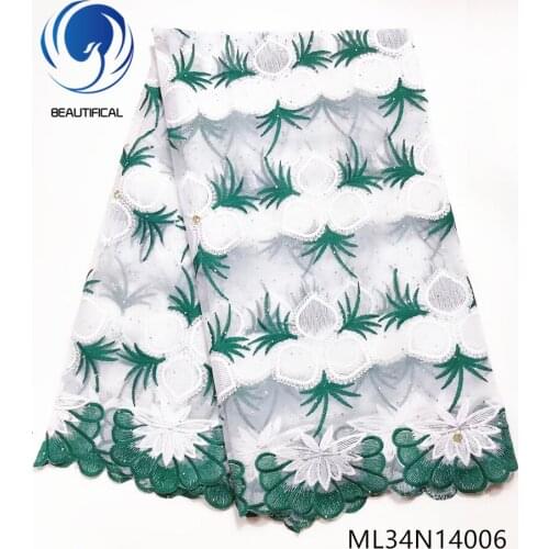 Beautifical Nigerian fabrics net lace embroidery stones 5yards Latest style french lace fabric for women dress ML34N140