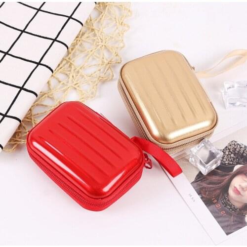 Creative zipper square tinplate coin purse storage bag earphone key chain storage box