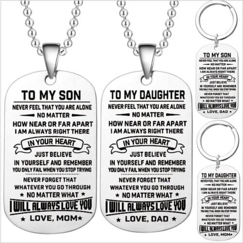 Fashion Kids Necklace Stainless Steel To My Son Daughter Just Do Your Best Love Mom Dad Dog Tag Military Necklace Birthday Gradu