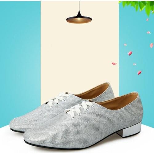Mens Modern Dance Shoes Silver Rubber Sole Tango Chacha Dancing Shoes for Adult wholesale A197