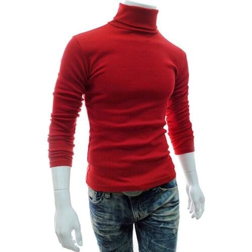 Men Autumn Winter Solid Color Turtle Neck Cotton Pullover Thin Bottoming Shirt