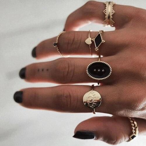 Bohemian Vintage Gold Star Midi Moon Rings Set For Women Opal Crystal Midi Finger Ring Female Bohemian Jewelry Gifts