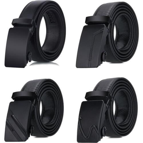 2019 New Men Fashion Belt Pure Black Belt Pu Belt Automatic Buckle Business Belt Casual Decoration Belt for Men,width 3.5 Cm