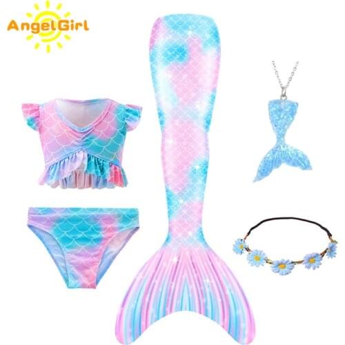 NEW AngelGirl Mermaid Tail Summer Swimming Cosplay Costume For Holiday Beach Clothes Mermaid Swimsuit for Kids Princess Dresses