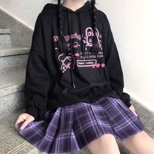 Autumn Japanese kawaii hooded sweatshirt women casual Big size fashion sweet cartoon Ulzzang tops Harajuku cute sweatshirt